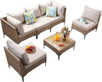 Jing's Villa 7-Piece Outdoor Patio Furniture Set, Ratten Conversation Sectional - Image 9
