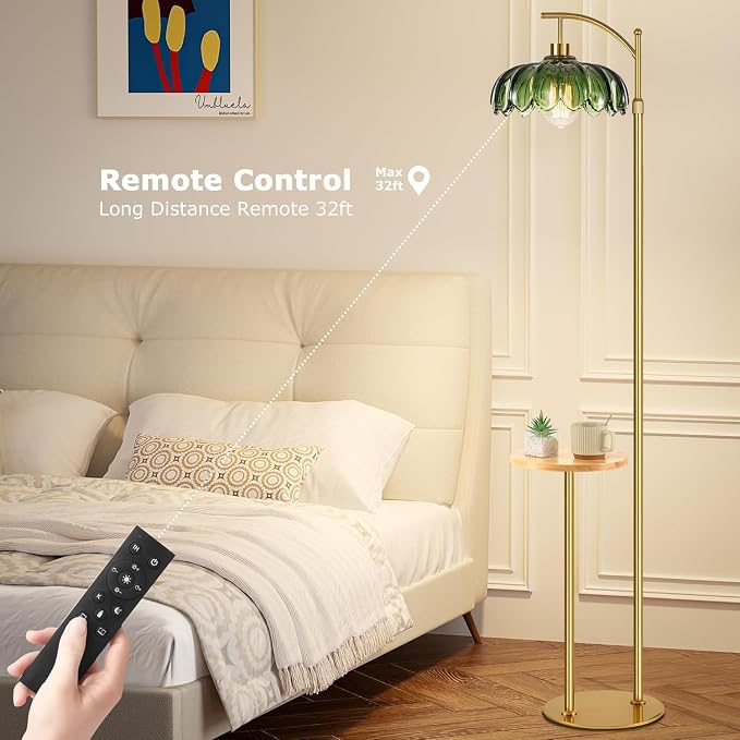 QIYIZM Glass Floor Lamp with Table and Shelves - Image 3