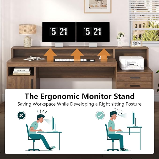 YOMILUVE Computer Desk with 3 Drawers & Storage Shelves, 65 Inch Home Office - Image 9