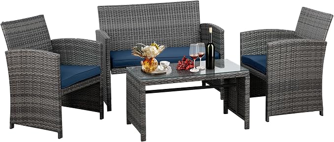 JAMFLY 4 Piece Outdoor Patio Furniture Set, Outdoor Wicker Rattan Chairs by JAMFLY
