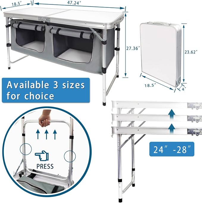 Folding Camping Table with Storage Aluminum Lightweight Camp Table Height - Image 3