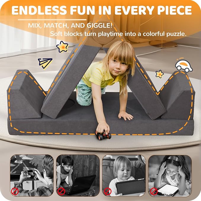 12-Piece Modular Kids Play Couch – Premium Soft Foam, Removable Cover, - Image 3