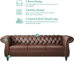 Chesterfield 3 Seater Sofa, Modern Leather Tufted Couch 3 Seater - Image 5