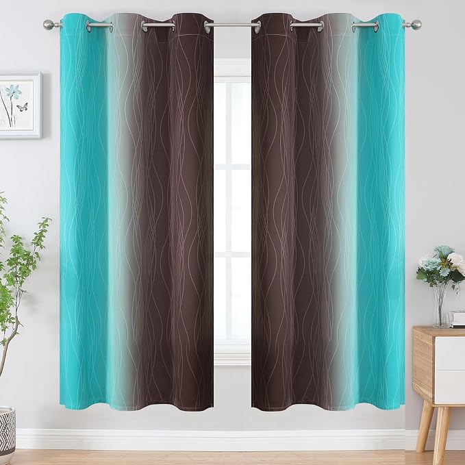 Brown and Teal Ombre Blackout Curtains - Image 2