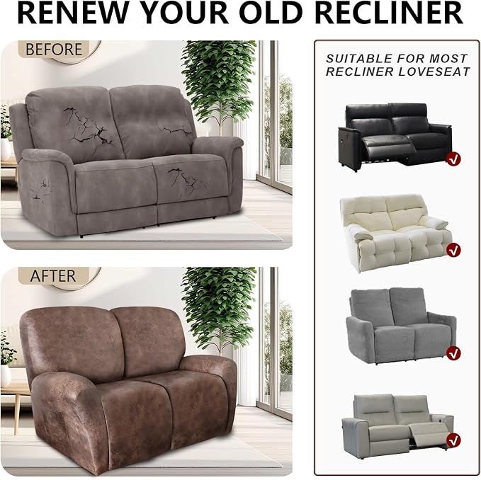 ANARACHON Loveseat Recliner Cover Leather Look Recliner Loveseat Covers - Image 6