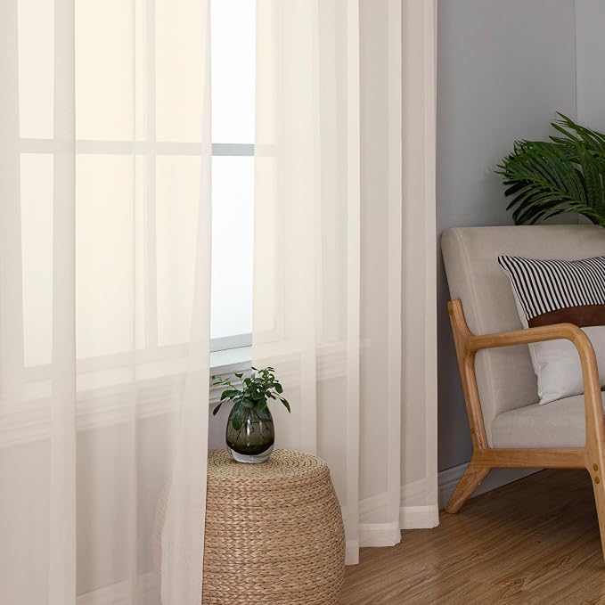 Sheer Curtains 72 Inches Long 2 Panels Set, Light Filtering Sheer Curtain Rod - Image 8