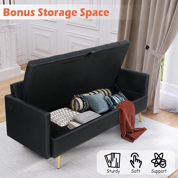 LINLUX Black Leather 60" W Couch - Image 4