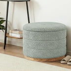Round Storage Ottoman with Tray Lid, Folding Chenille Fabric Footrest with - Image 8