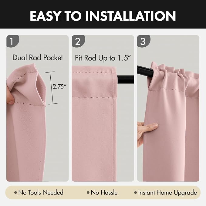 MIULEE 4 Panel Set Short Bedroom Blackout Curtains 54 Inch Long Light Pink | - Image 5