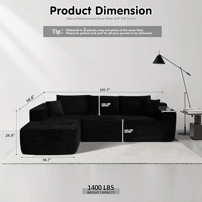ovios 104" Cloud Boneless Couch - Image 2