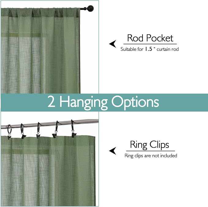 Chyhomenyc Sage Green Semi Sheer Curtains 36 Inch Length, Light Filtering Faux - Image 4
