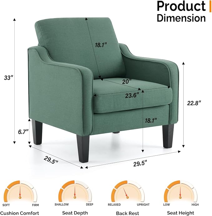 VINGLI Accent Chair for Living Room Chairs Dark Green Reading Chair for Bedroom - Image 3