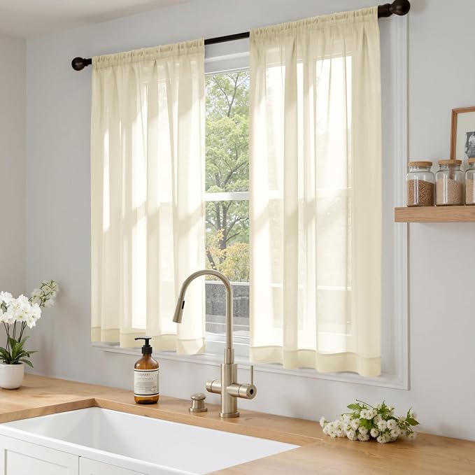 MIULEE Light Cream Sheer Curtains 63 Inches Long 4 Panels 42 x 63 Inches | - Image 2