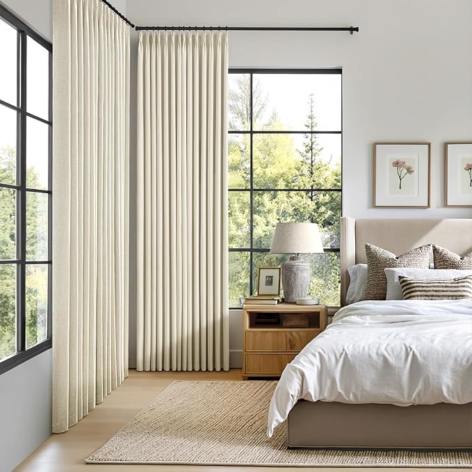 MIULEE Cream Pinch Pleated 100% Blackout Linen Curtains 40x90 Inches | Room - Image 2