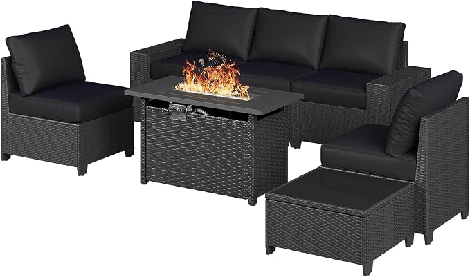 Aoxun Patio Furniture Set with 44'' Fire Pit Table, Widen Armrests Wicker - Image 11