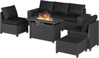 Aoxun Patio Furniture Set with 44'' Fire Pit Table, Widen Armrests Wicker - Image 11