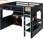 Modern Gaming Loft Bed with Built-in Desk, LED Lighting & Charging Hub – Full - Image 3