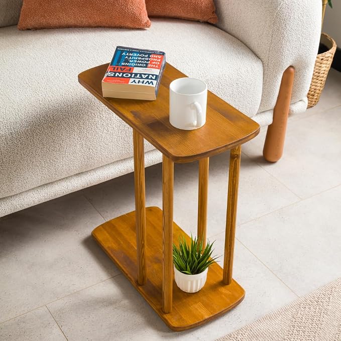 C-Shaped Solid Wood End Table, Side Table by FURNIREM