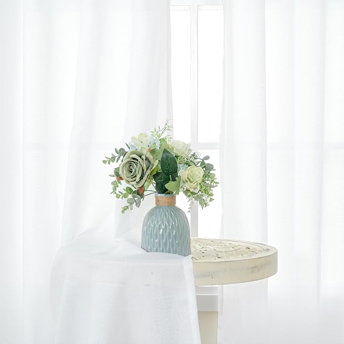 White Linen Semi Sheer Curtains 36 Inch Length - Image 3