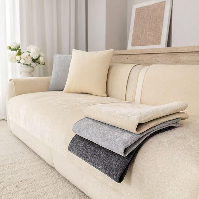 Premium Chenille Sofa Cushion Covers，Upgraded Anti-Slip Sectional Couch by Buzyset