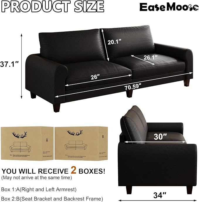 EASE MOOSE 70.6" Faux Leather Loveseat Sofa, Deep Seat Waterproof and - Image 2