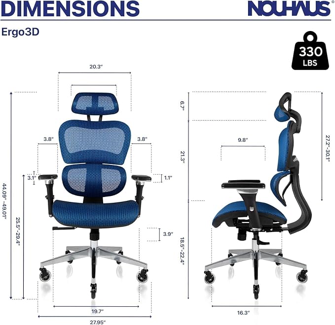 Nouhaus Ergo3D Ergonomic Office Chair Lumbar Support Mesh Office Chair - Image 3