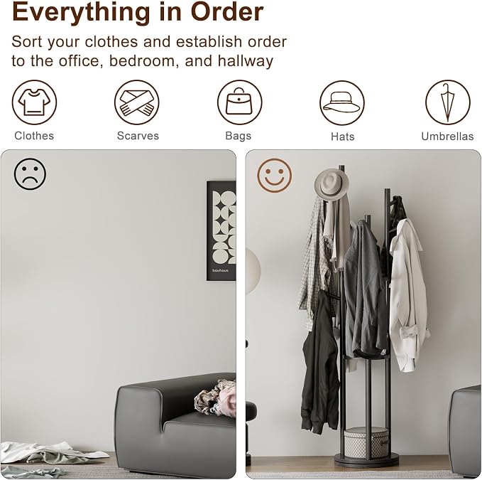 Muwuele Solid Wood Rotary Coat Rack, Freestanding Coat Rack - Image 6