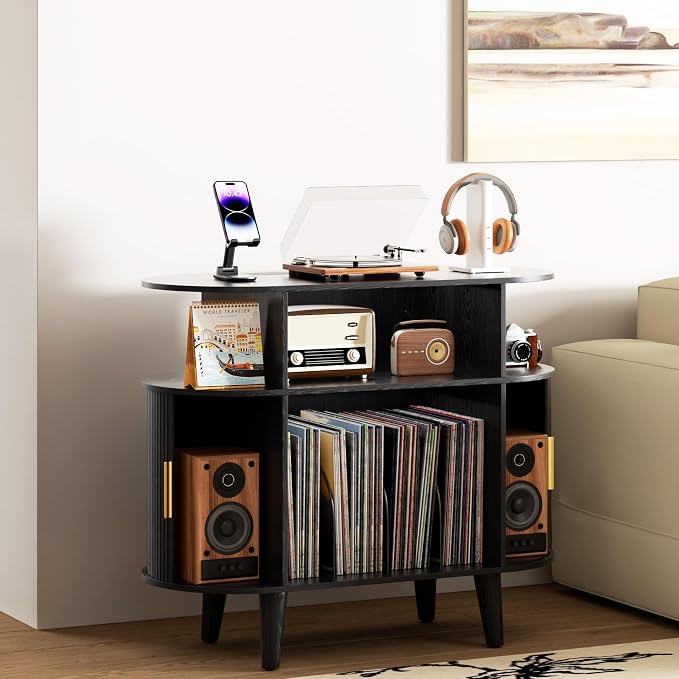 LUVIOHOME Large Round Record Player Stand - Image 3