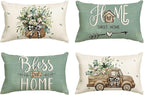 AVOIN colorlife Bless Our Home Farmhouse Eucalyptus Leaves Throw Pillow Covers by AVOINcolorlife