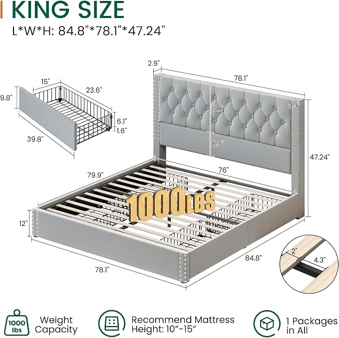 LARMACE King Size Bed Frame - Image 2