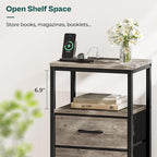 Huuger Nightstand with Charging Station, Fabric Drawers, End Table with Open - Image 7