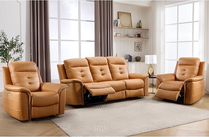 ANJ 3-Piece Faux Leather Power Recliner Sofa Set by ANJ