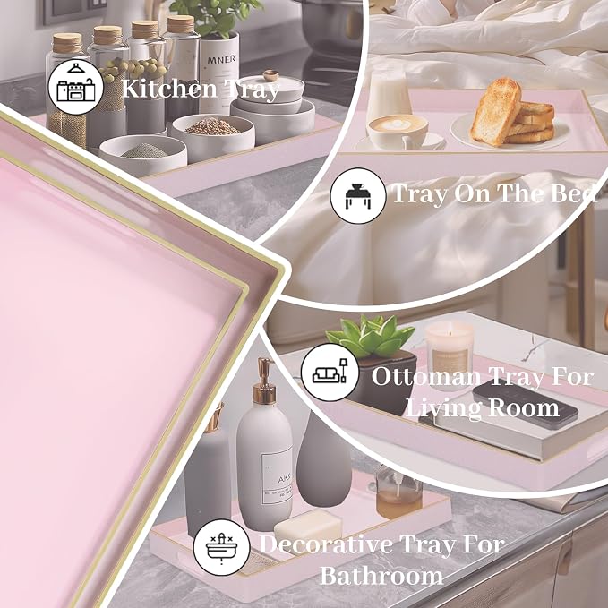 MAONAME Pink Serving Tray Set of 2, Plastic Decorative Trays - Image 7