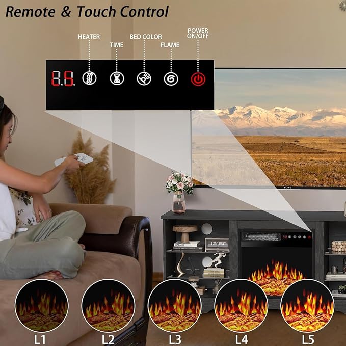 PRETZI Fireplace TV Stand with 18" Fireplace Up to 65" TVs, TV Media Console - Image 2