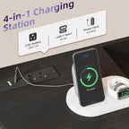 Somdot Black Nightstand with Charging Station and LED Light, Wide 5 Drawers - Image 4