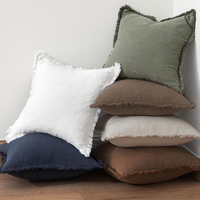 MIULEE Linen Decorative Fall Euro Throw Pillow Covers Cocoa Brown 28x28 | Set - Image 5