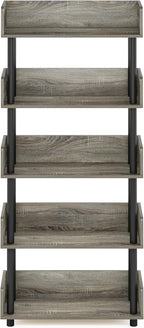 Furinno Turn-N-Tube 5-Tier Toolless Display Rack, French Oak/Black - Image 6