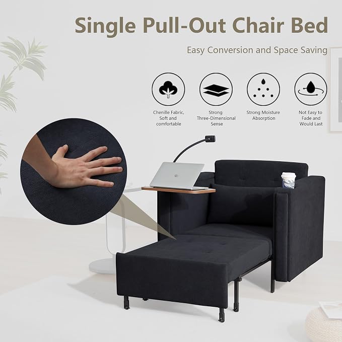 LEVNARY 3-in-1 Convertible Sleeper Chair Pull Out Bed, Single Sofa Chair Sleeper - Image 4