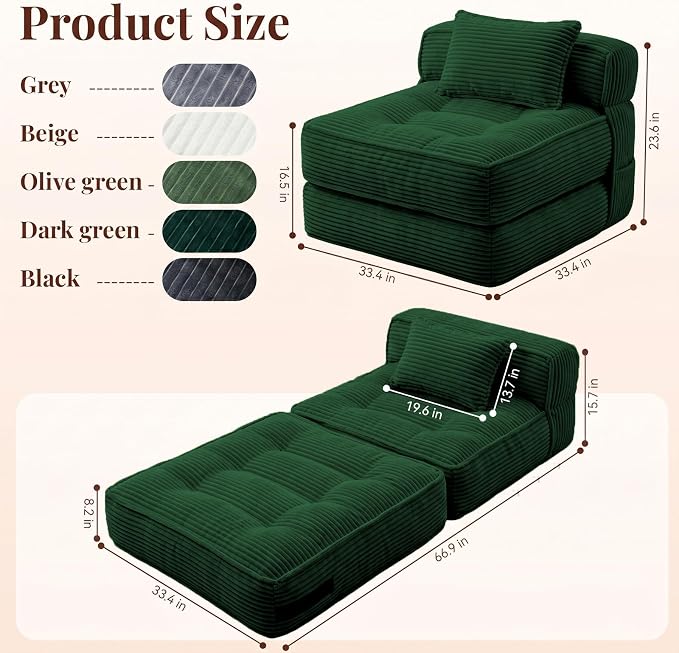 Folding Sofa Bed, Convertible Sleeper Chair - Image 2