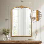 Besdomus Antique Arched Wall Mirror: 24"x36" French Large Arch Gleaming Gold - Image 6