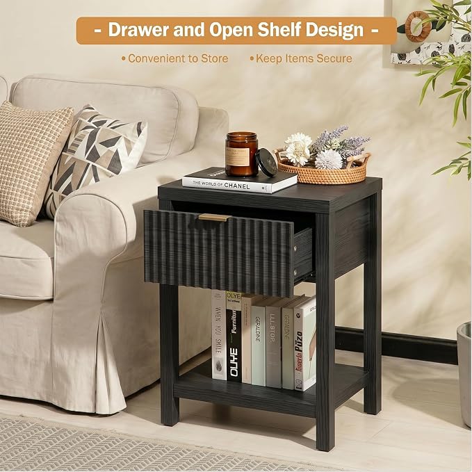 Fluted Night Stand with Golden Handle, Bedside Table with Storage Shelf - Image 6