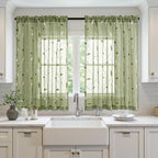 MIULEE Sage Green Sheer Curtains 2 Panels Leaf Patterned, W52 x L54 | - Image 2