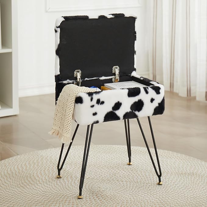 Vanity Stool Chair, Faux Fur Ottoman Foot Stool by Leesingdo