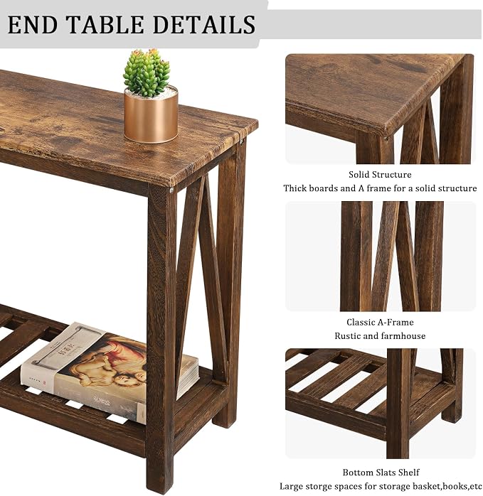 End Side Table with Storage Shelf Rectangle Narrow Nightstand Console Tables - Image 6