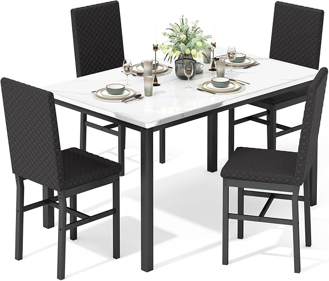 Recaceik Dining Table Set for 4, Modern 5 Piece Dining Table Set Faux Marble by Recaceik