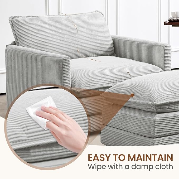ROWHY Single Armchair with Ottoman, Modern Corduroy Cloud Couch with - Image 5