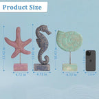 3pcs Wood Handmade Beach Nautical Style Figurines Starfish/Conch/Seahorse - Image 3
