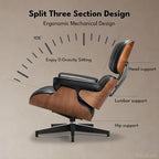 Top Black Grain Leather, Mid Century Chaise Lounge Chair and Ottoman, Leather - Image 8