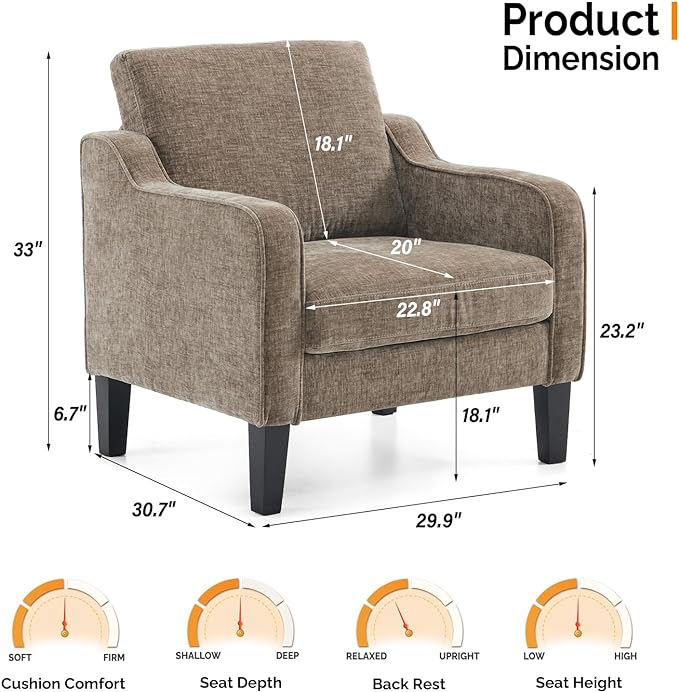 VINGLI Accent Chair for Living Room Chairs Light Brown Reading Chair for - Image 3