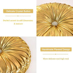 HIG Set of 2 Gold Metallic Leather Decorative Round Pleated Throw Pillows | - Image 4